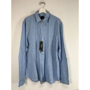 Sisley Mens Blue Linen Blend Button-Up Shirt XXL Regular Fit Long Sleeve New